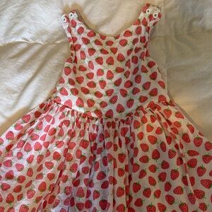 Mini Boden white Dress with Red Strawberry Print